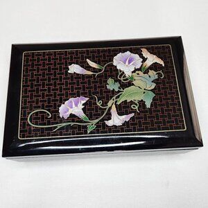Toyo Japan Jewelry Music Box - Black w/Floral Image on Top